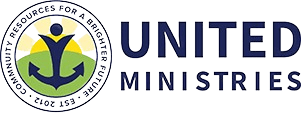 A green background with the words united ministries written in blue.